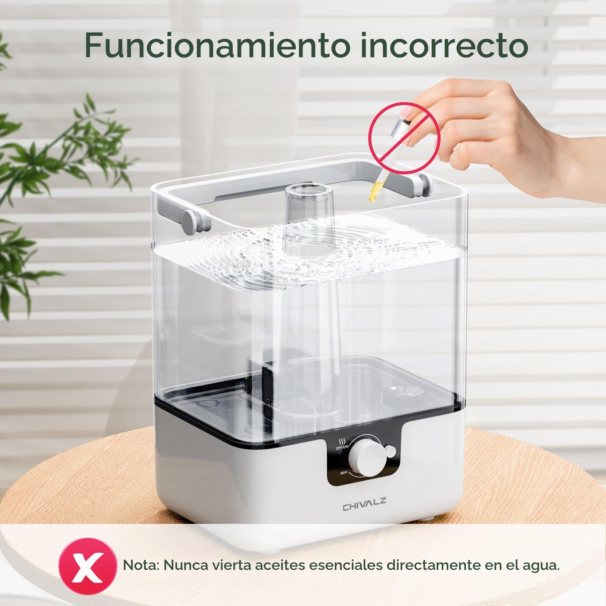 CHIVALZ Humidificador Bebés, 6L Hasta 50H para Dormitorio, 26dB Silencioso Top-Fill Humidificador para Bebés y Plantas, Difusor Aromatizador, Boquilla Giratoria de 360°, Luz nocturna