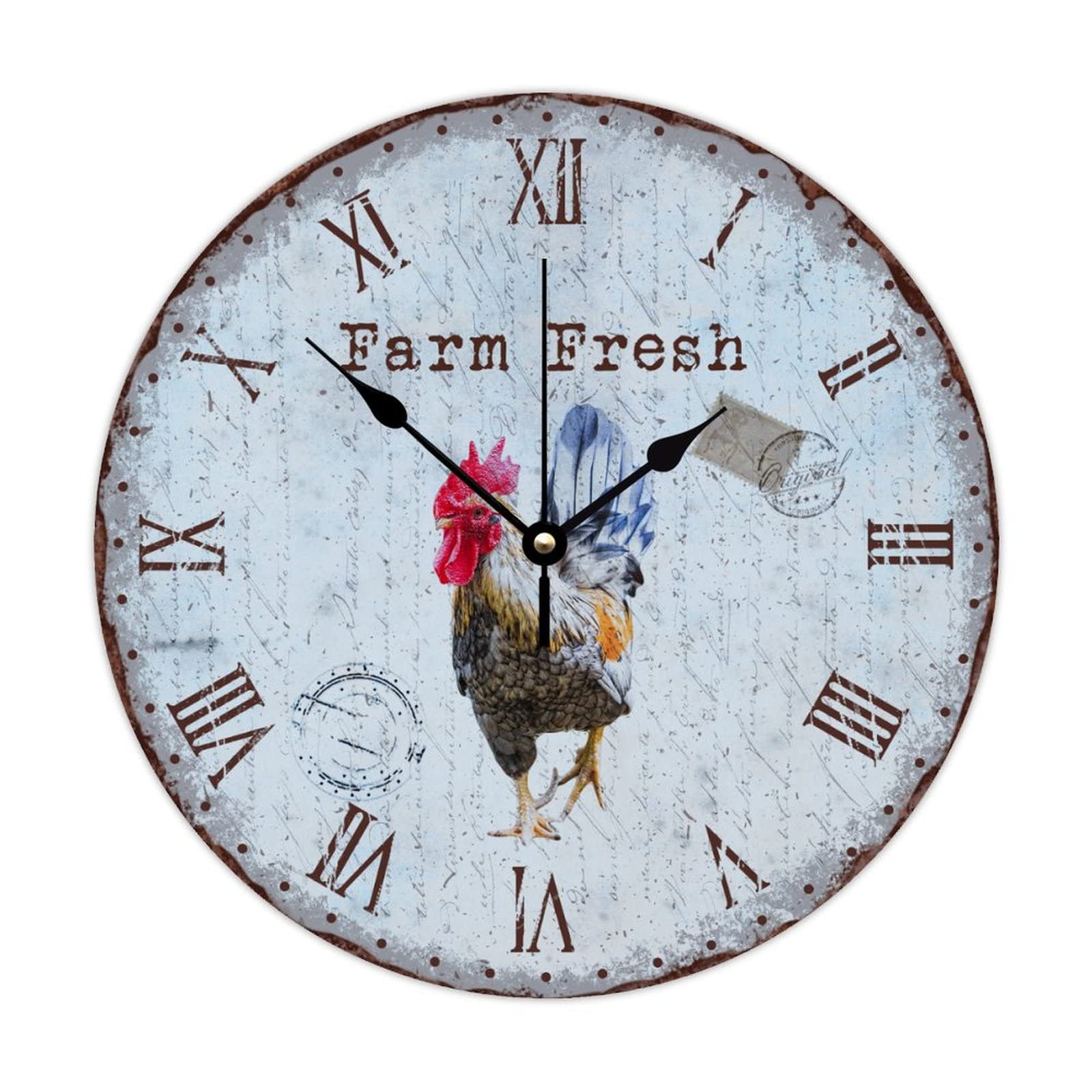 Horloge murale en bois grand format avec motif coq vintage 38x38 cm