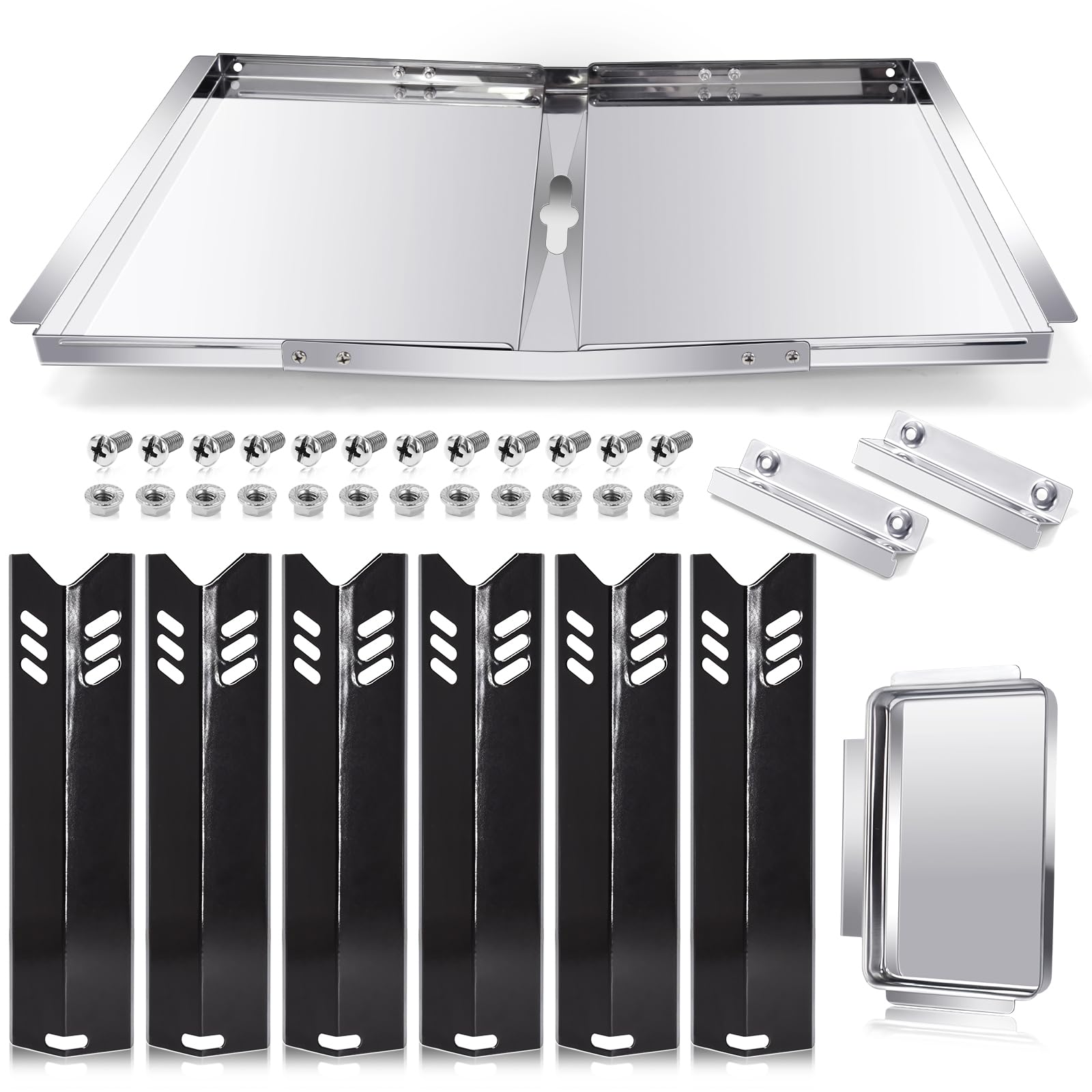 Hiorucet Bandeja de grasa de parrilla de repuesto para Dyna Glo DGB610SSP, bandeja de goteo ajustable de 30 a 36 pulgadas con bandeja de captura, protectores de placa térmica para piezas de parrilla