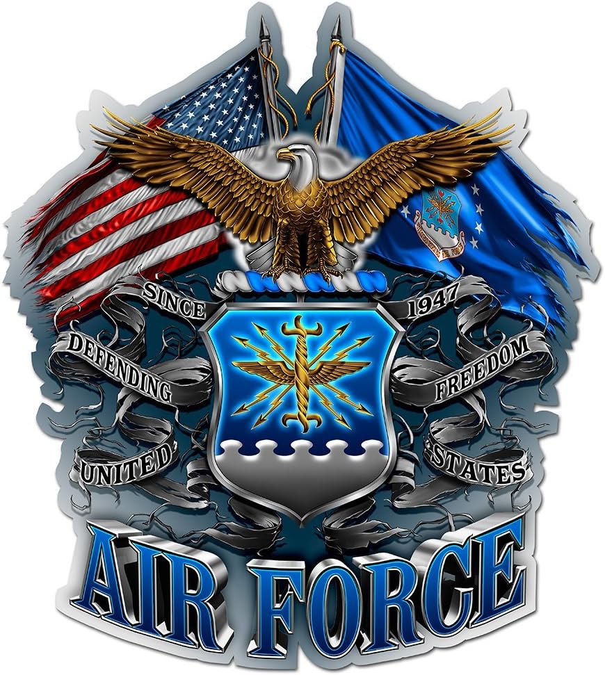 Collectible Air Force Decals (12in,2pack), Share Your Appreciation and Support with Our Vinyl Double Flag AIR Force Eagle Stickers for Your Home, Car, Cases and More, Souvenir Gifts for Air Force