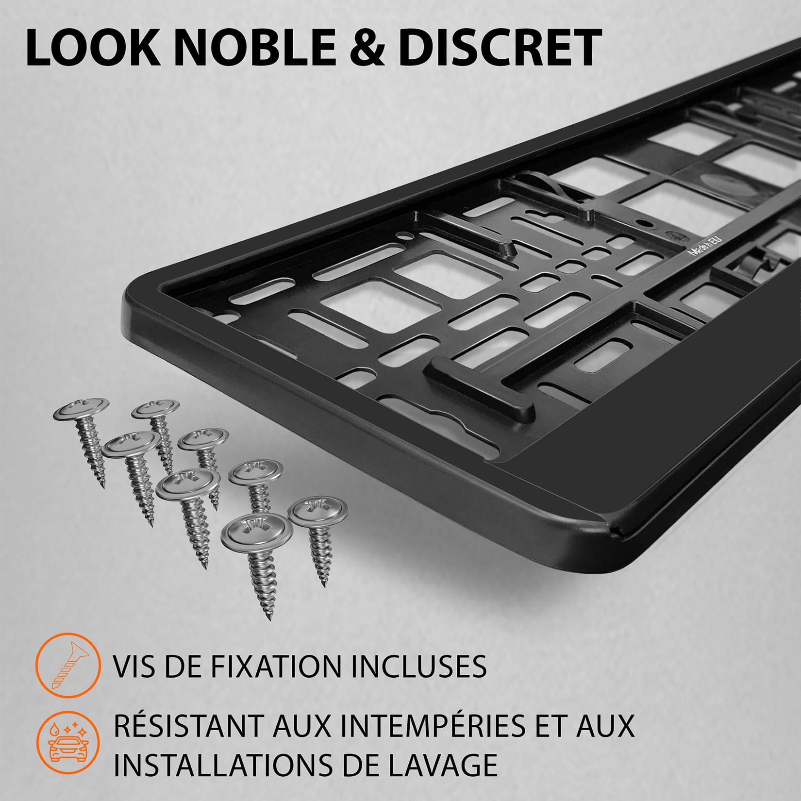 Support Plaque Immatriculation Voiture - [Simple, Durable et sur] - Lot de 2 avec 8 Vis - 520x110 mm - Noir et Discret - Auto Porte Plaque Immatriculation adapté pour Toute Voiture - Fixation Plaque