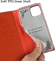 Vista 142 de iCoverCase Funda tipo cartera compatible con iPhone 13 Pro Max con ranuras para tarjetas, funda magnética de piel auténtica con bloqueo RFID, Naranja