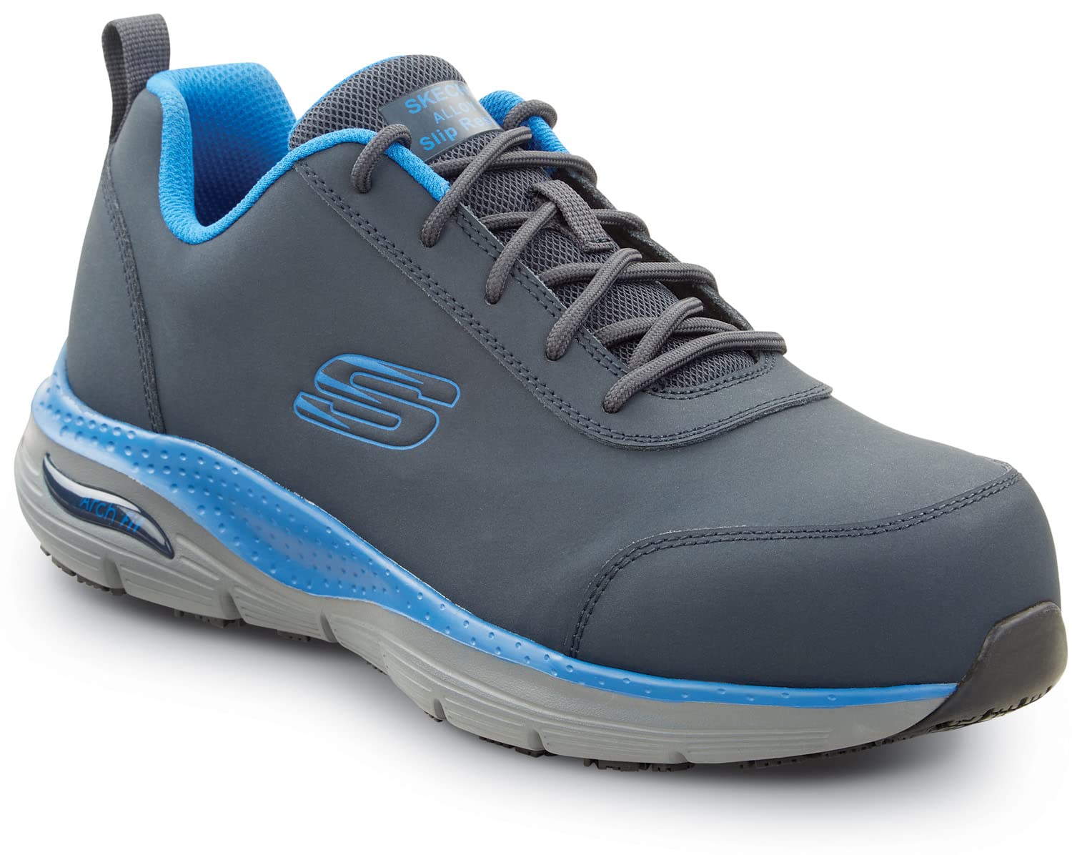 Skechers Work Arch Fit Beau, męski, sportowy styl, stopowy nosek, EH, MaxTrax antypoślizgowe, buty robocze, Granat / jasnoniebieski, 42.5 EU