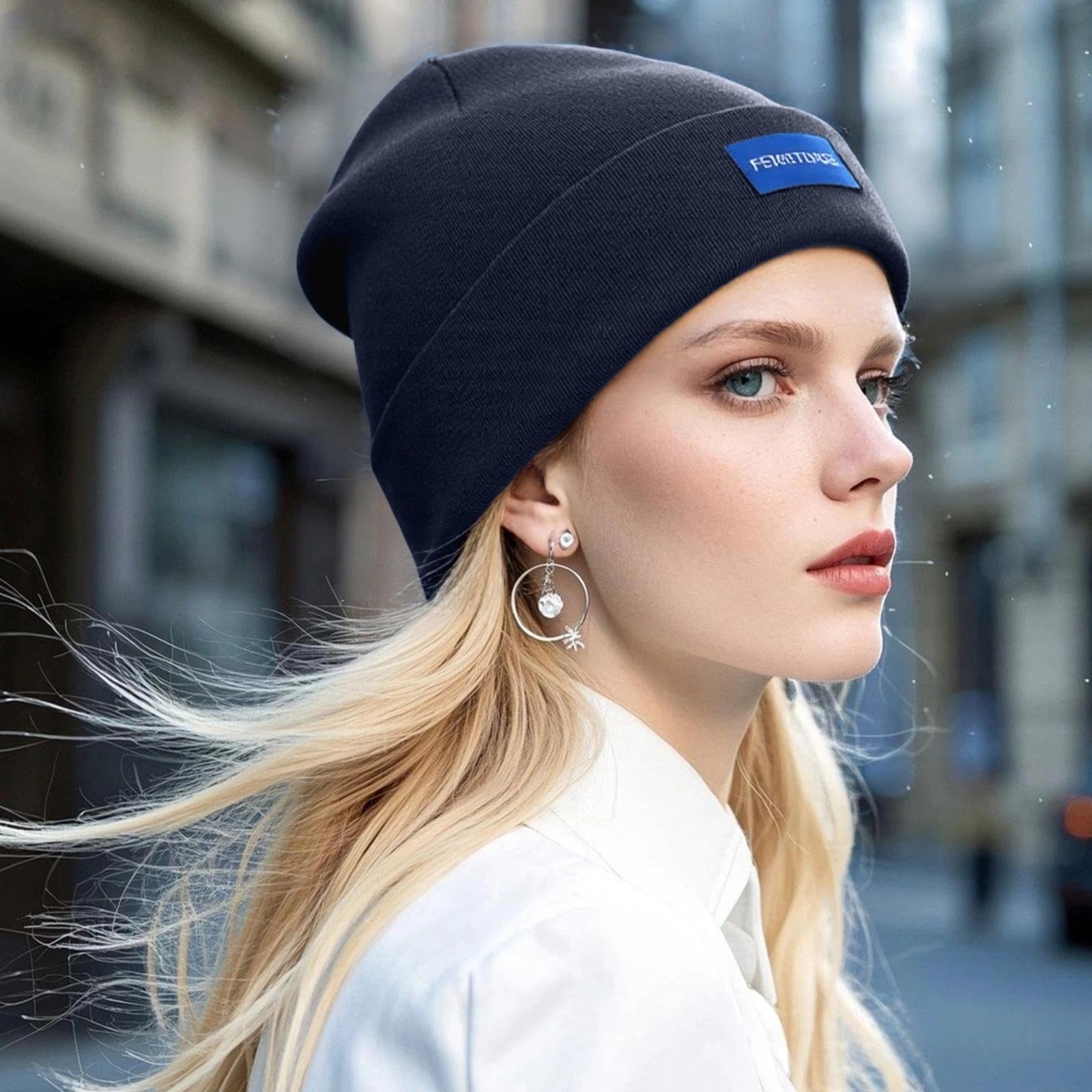 Men's Navy Blue Knit Beanie Folded Cuff Winter Hat - Warm and Soft Casual Headwear