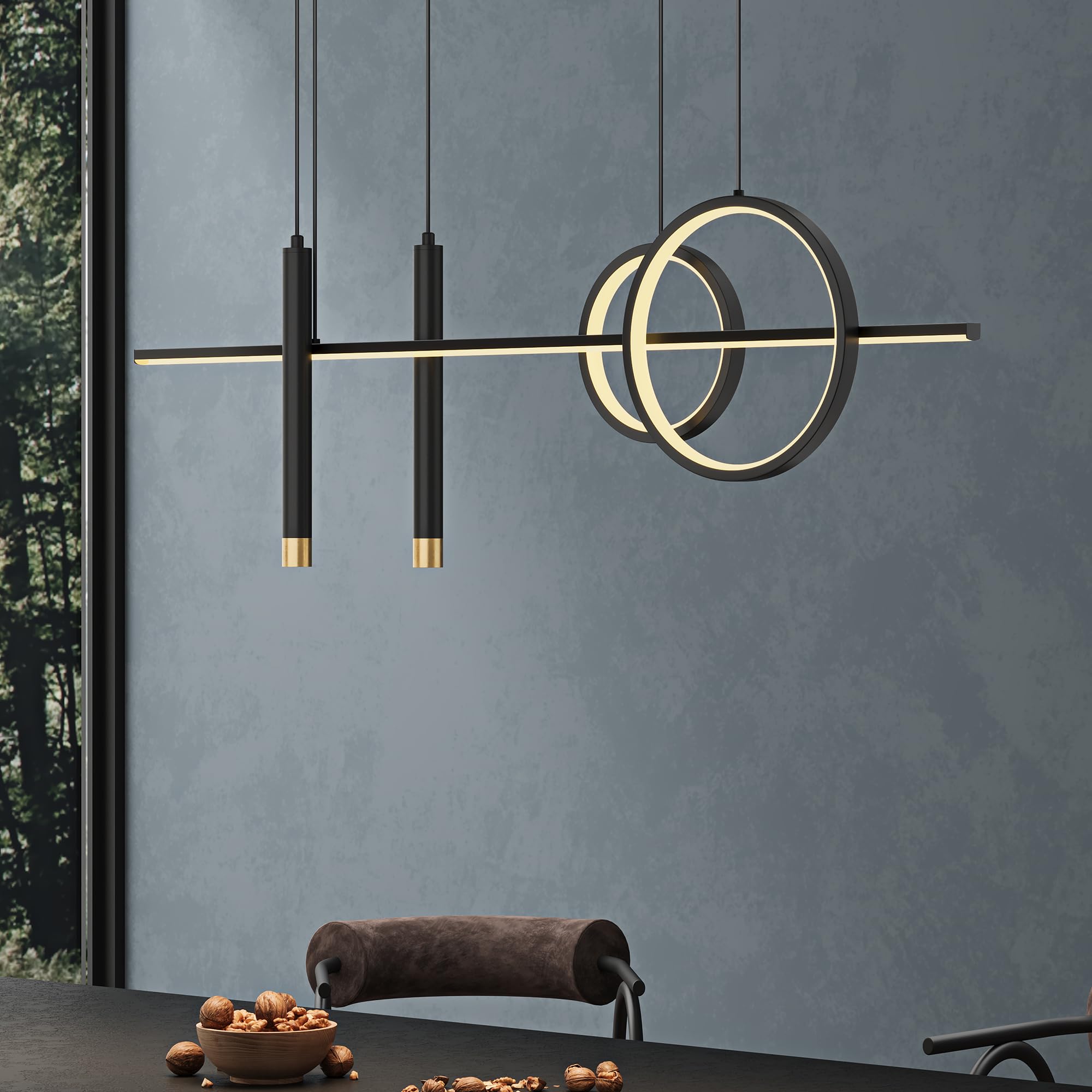 Mai & Mai LED Pendelleuchte mit Fernbedienung & App dimmbare Hängelampe 30W | Modernes lineares Design Pendellampe 3000-6000K CCT höhenverstellbar für Esszimmer Wohnzimmer Büro, schwarz Alivetta2256