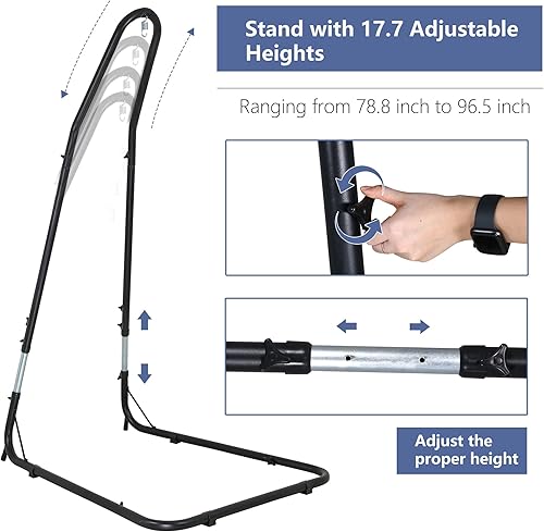 Miniatura 5 de (Solo soporte) Soporte para hamaca colgante de hamaca de altura ajustable de 78.8 a 96.5 pulgadas, soporte de hamaca de acero sólido para