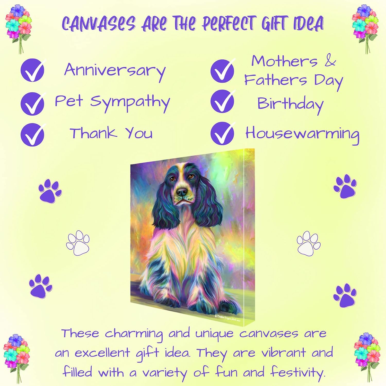 Doggie of the Day Paradise Wave with Cocker Spaniel Dogs Canvas Wall Art - Premium Quality Ready to Hang Room Decor - Flat Rolled 16" x 20"