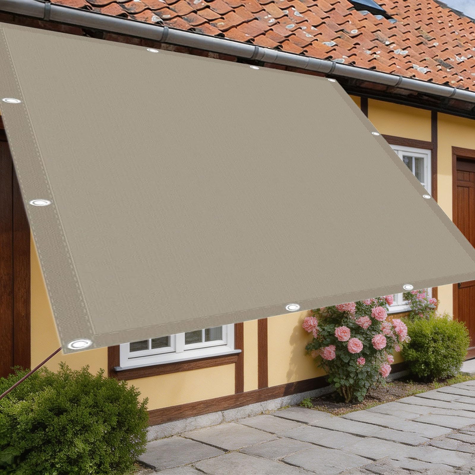 Tenda a Vela Impermeabile 280 x 510 cm Protezione Raggi UV 98% Impermeabile Poliestere Antistrappo Robusto e Stabile Tenda Parasole Vela Ombreggiante per Giardino, Cachi