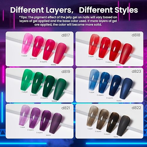 Miniatura 5 de beetles Gel Polish Esmalte de uñas de gel de 6 colores, rojo, negro, azul, rosa, verde, gelatina, juego de esmalte de uñas de gel para remojar el