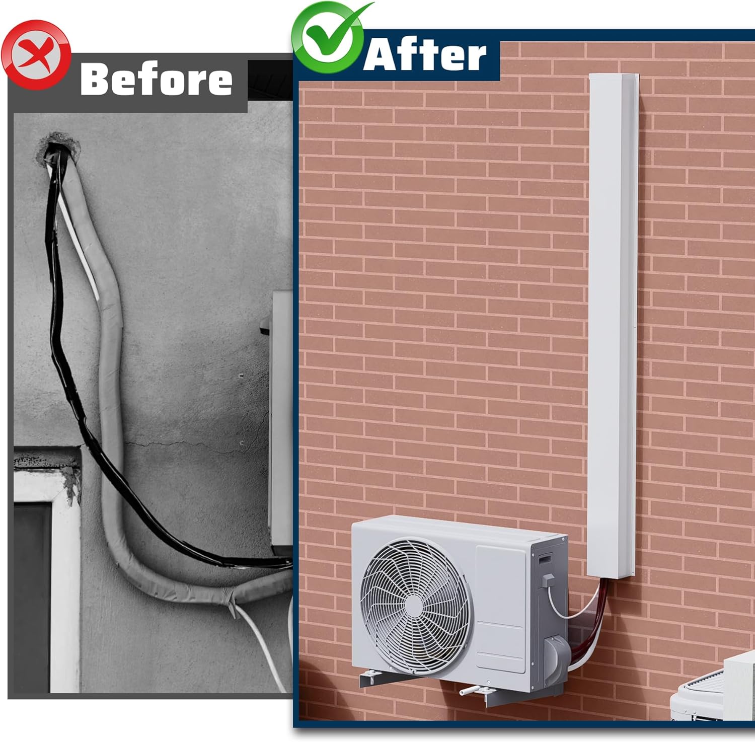 Metal Line Set Cover Kit, 6 x 4 Inch AC Line Covers for Mini Split, Central Air Conditioner & Heat Pump, Universal Fit Mini Split Line Set Cover, Heavy Duty Covers Total Length 6.5Ft (White)