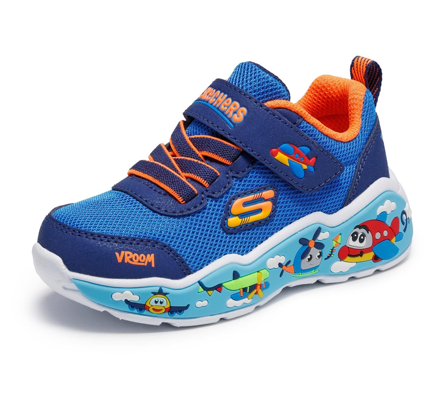 Skechers Baby Boy's Play Scene Trainers, Blue & Navy Textile/Synthetic/Orange Trim, 8 UK Toddler