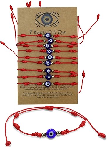 Pulsera de la suerte con 7 nudos de mal de ojo, ajustable, hecha a mano, trenzada, de buena suerte, cuerda de cuerda y hilo de amistad, para mujeres