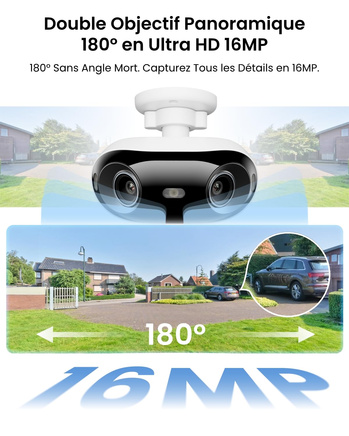 Reolink Elite XPro PoE Caméra de Surveillance 16MP 2 Objectifs Couverture 180°, Vision Nocturne ColorX/IR, Ouverture F1.0, Détection Humain/Véhicule/Animal, Trajectoire Intégrée et Enregistrement 24/7