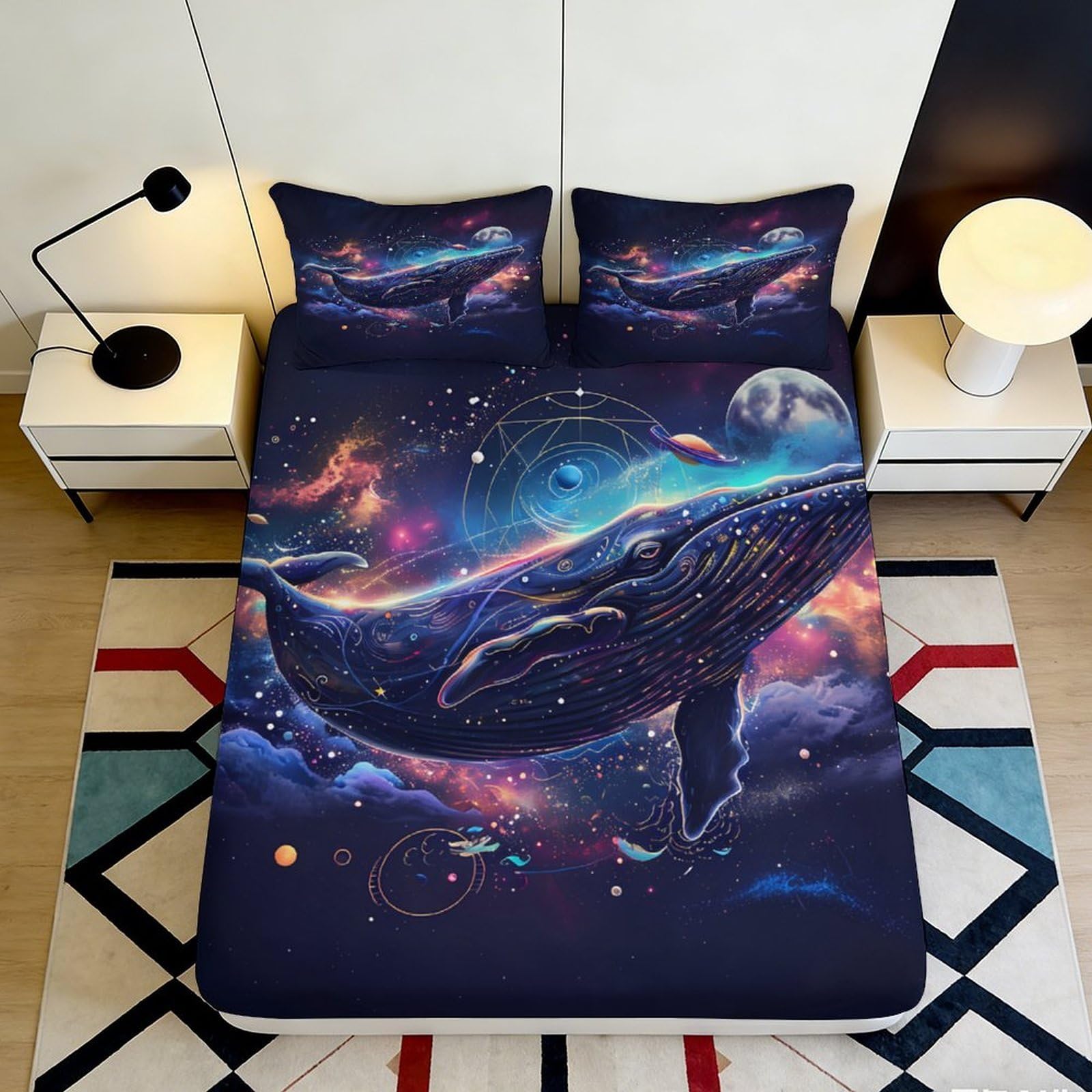 3D Printed Galaxy Starry Sky Fitted Sheet Microfiber Soft Artistic Cosmic Nebula Mattress Cover for Bedroom Decor 90x200x25cm