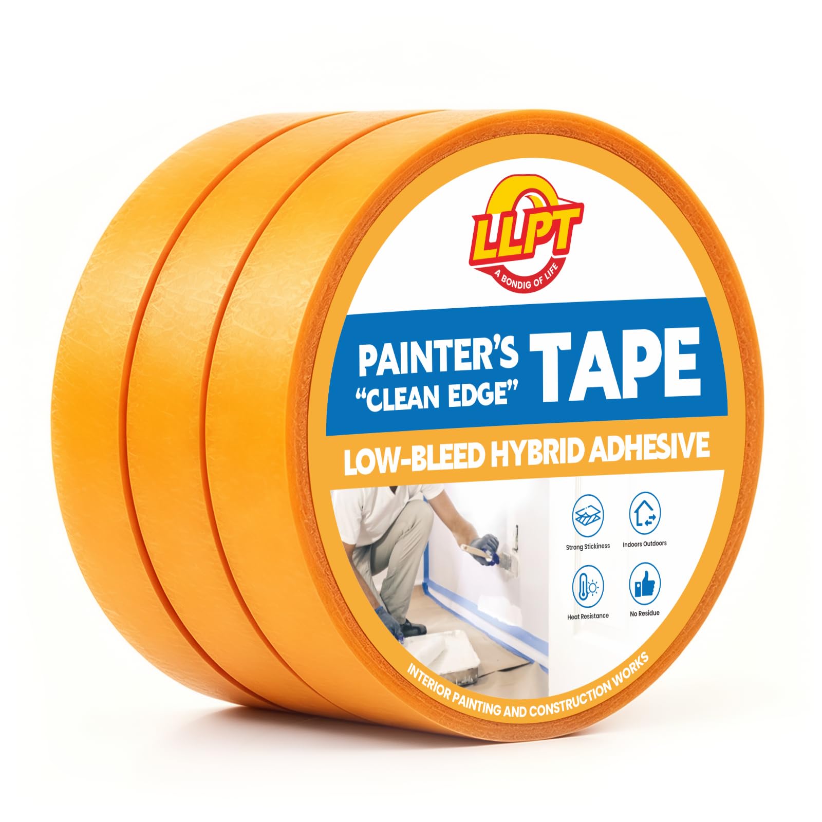LLPT Painters Tape 24mm x 50m Multi Surface Masking Tape Orange 3 Packs