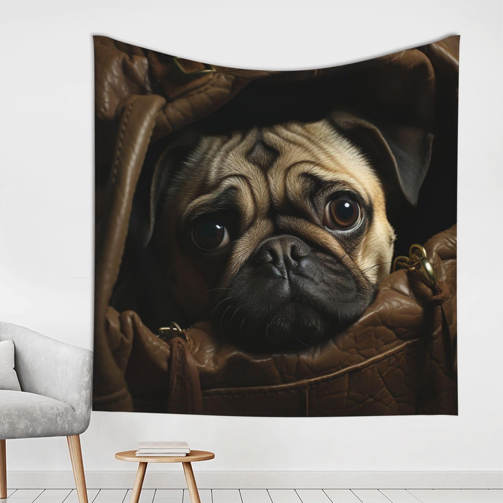 XOPEKVLAWM Tapestry Wall Hanging for Bedroom Aesthetic Wall Mural Tapestries 150x150 cm Art Backdrop Little Pug Tapestries Landscape Poster Tapestry for Living Room Dorm Office Home Decor