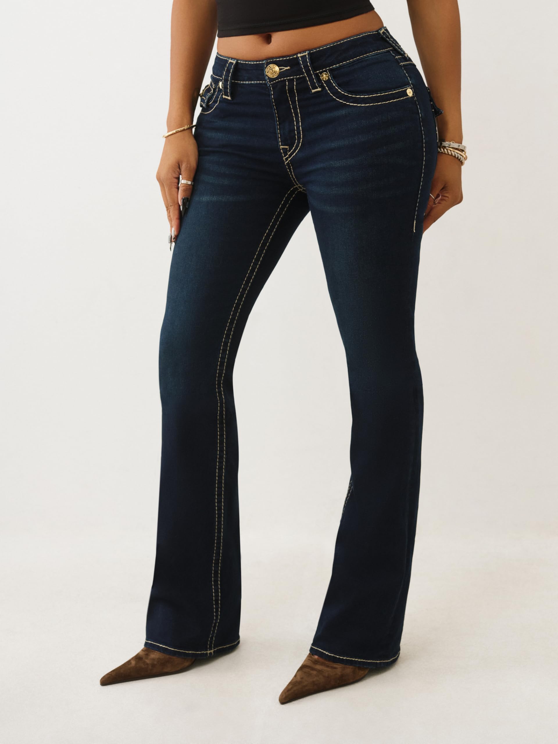 True Religion Damen Becca Big T Flap Bootcut Jeans