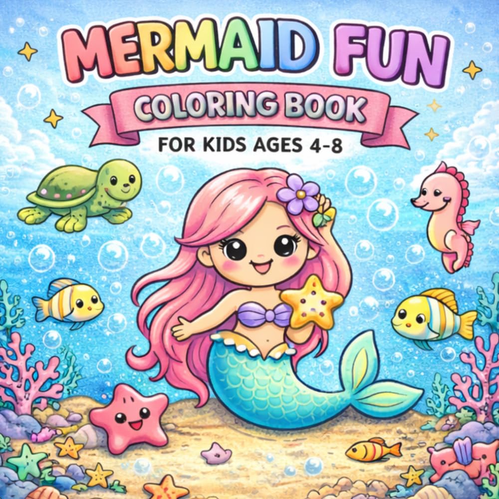 Mermaid Coloring Book: Fun & Easy Ocean Coloring Pages with Cute Mermaids, Sea Animals & Simple Designs (Cute & Easy Coloring Books for Kids)