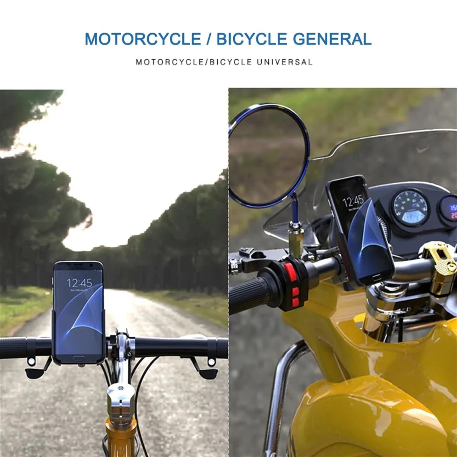 Support Téléphone Moto Support Téléphone Vélo Moto Support GPS Support Téléphone Portable Support Guidon Rétroviseur Moto Compatible Support Telephone Velo(Silver Handlebar)