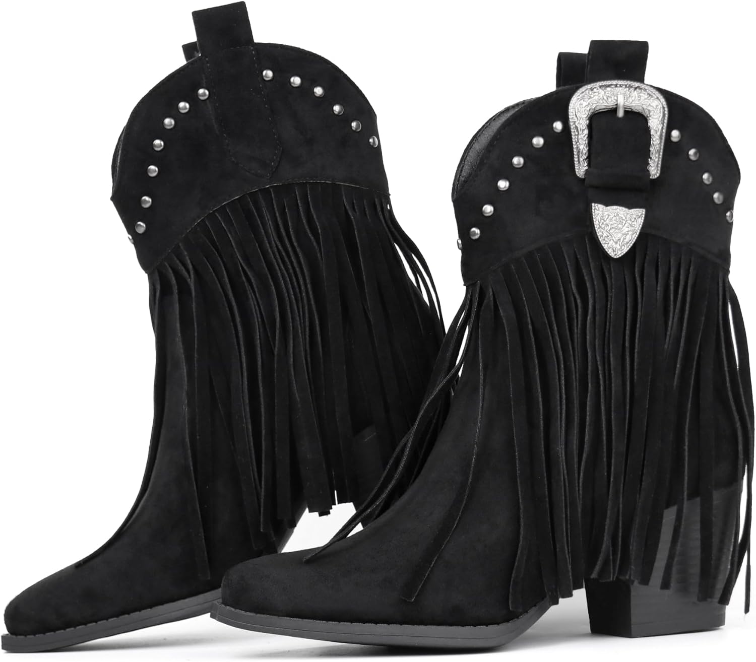 Hawkwell Women's Fringe Cowboy Cowgirl Boots Snip Toe Pull On Dress Western Ankle Booties