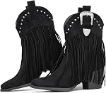 Hawkwell Women's Fringe Cowboy Cowgirl Boots Snip Toe Pull On Dress Western Ankle Booties