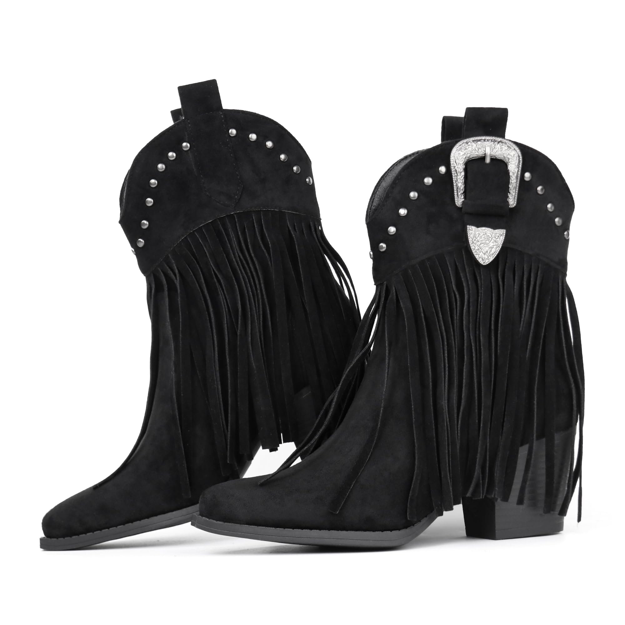 Hawkwell Women's Fringe Cowboy Cowgirl Boots Snip Toe Pull On Dress Western Ankle Booties