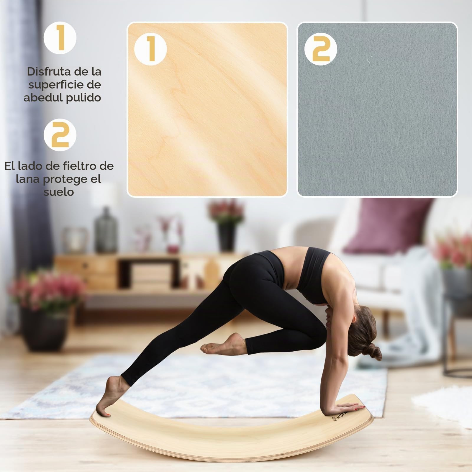 KOMFOTTEU Tabla de Equilibrio de Madera, Tabla Curva con Filtro, Tabla Curvada con Carga de 220 kg, Balance Board para Niños y Adultos, Tabla de Yoga para Niños Montessori