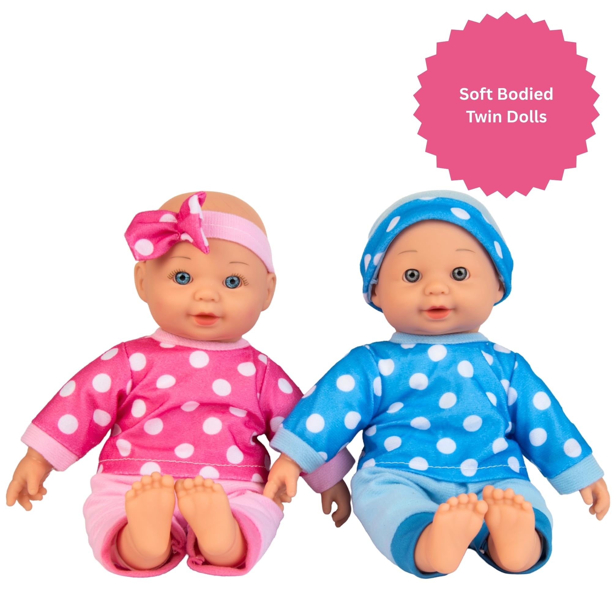 Dolly Tots Twin Dolls - Bambola parlante da 30 cm, bambola dal corpo morbido, bambole per carrozzine, passeggini e asilo nido, 5 suoni interattivi, ideale prima bambola per bambini, dai 18 mesi in su