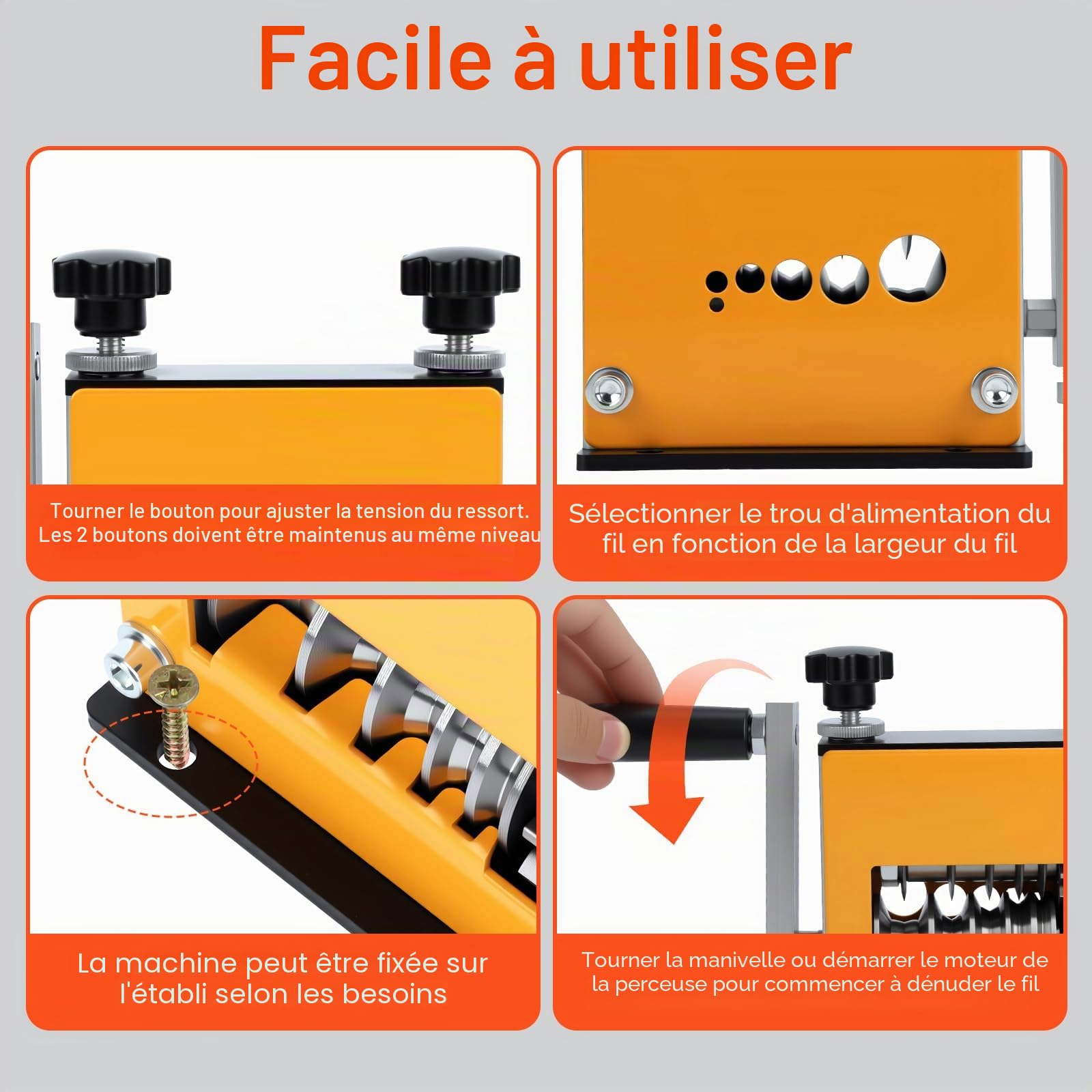 Denudeur Cable Electrique, Machine à Dénuder le Cuivre Manuelle avec 6 Canaux, Denudeur Cable pour 3 à 17 mm, Machine de Dénuder Cuivre Fils Mode Manuel et Automatique, jaune