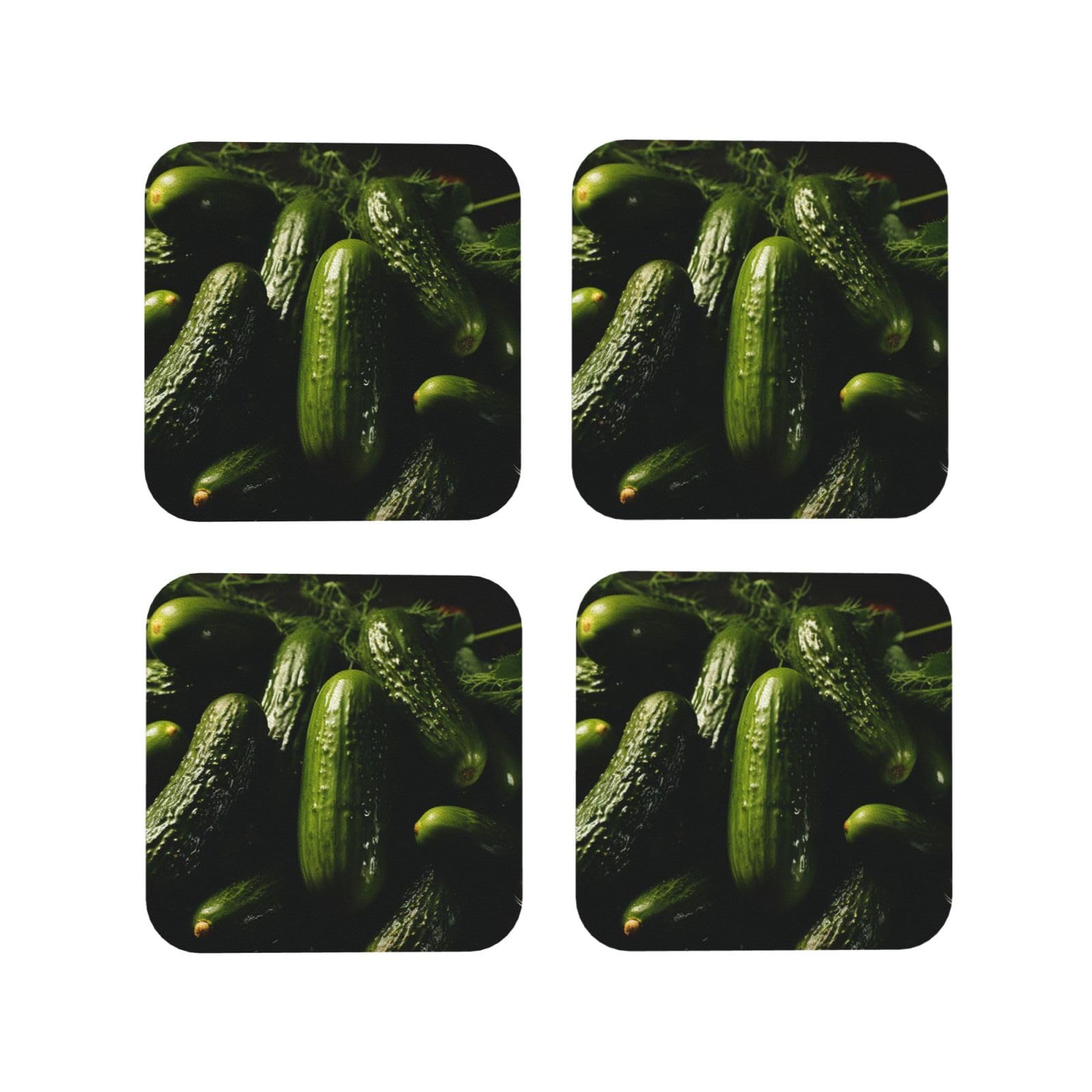 4Pcs PU Leather Coaster for Drinks, Pickle Cup Coastersr 4" Cup Mat Pad, Aesthetic Drink Coasters for Coffee Table, Square Coaster for Tabletop Protection