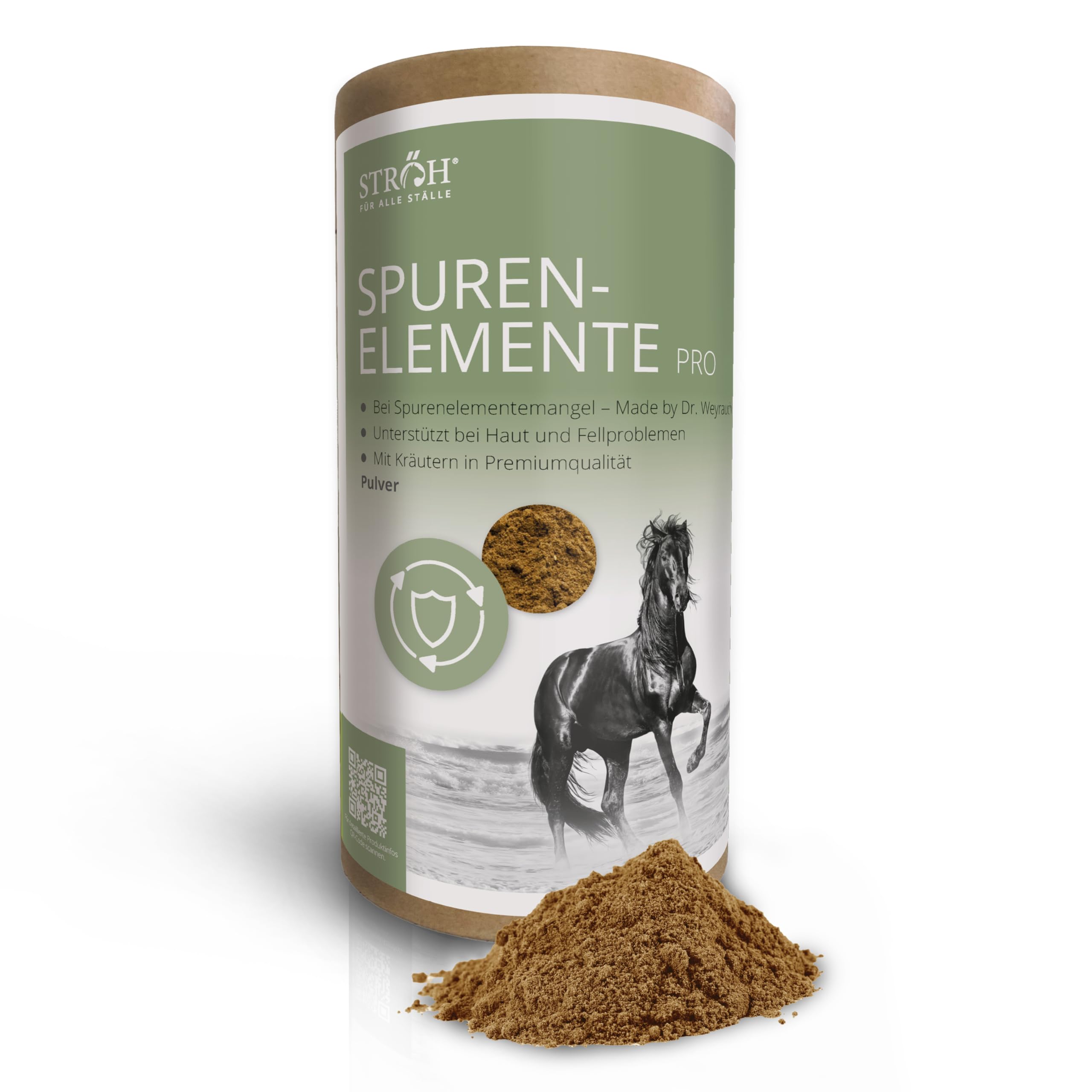 STRÖH Oligoelementi per polvere cavallo (1,1 kg) • Zinco, manganese, ferro, rame, selenio, iodio e cobalto per cavalli • Erbe per cavalli • Mangime minerale di alta qualità