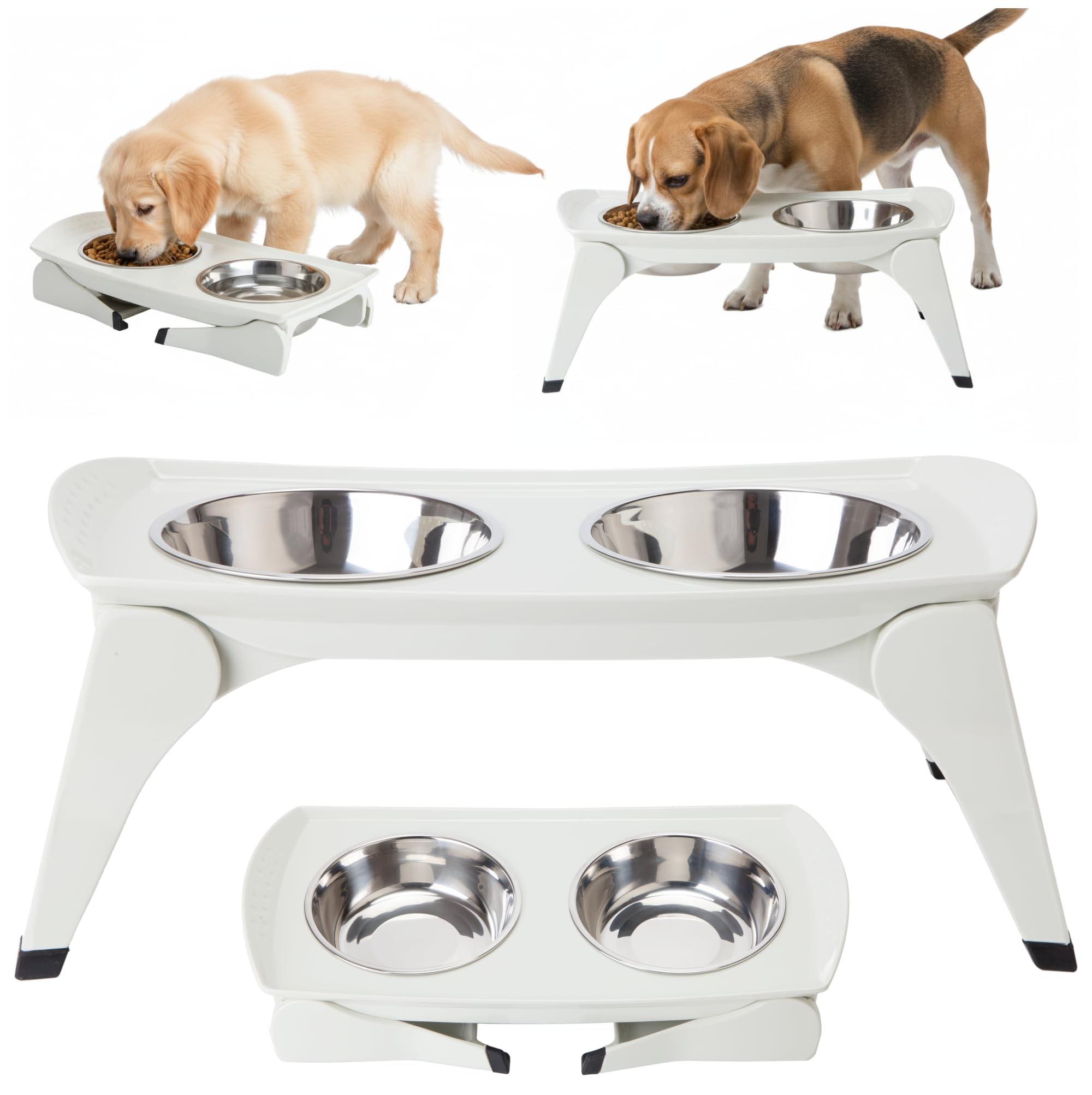 MalsiPree Elevated Dog Bowls for Small Dogs and Cats - 6.5" Raised Feeding Station with Spill-Proof Tray - Foldable Dog Bowl Stand with 2 Stainless