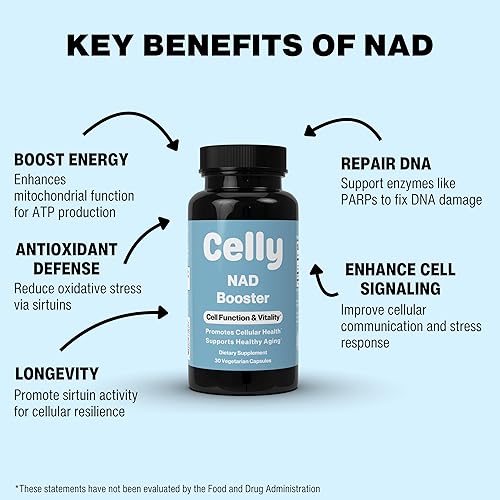 Miniatura 3 de Celly NAD Booster  Suplemento de longevidad para un envejecimiento saludable con NR (ribósido de nicotinamida) y nicotinamida  Promueve la función