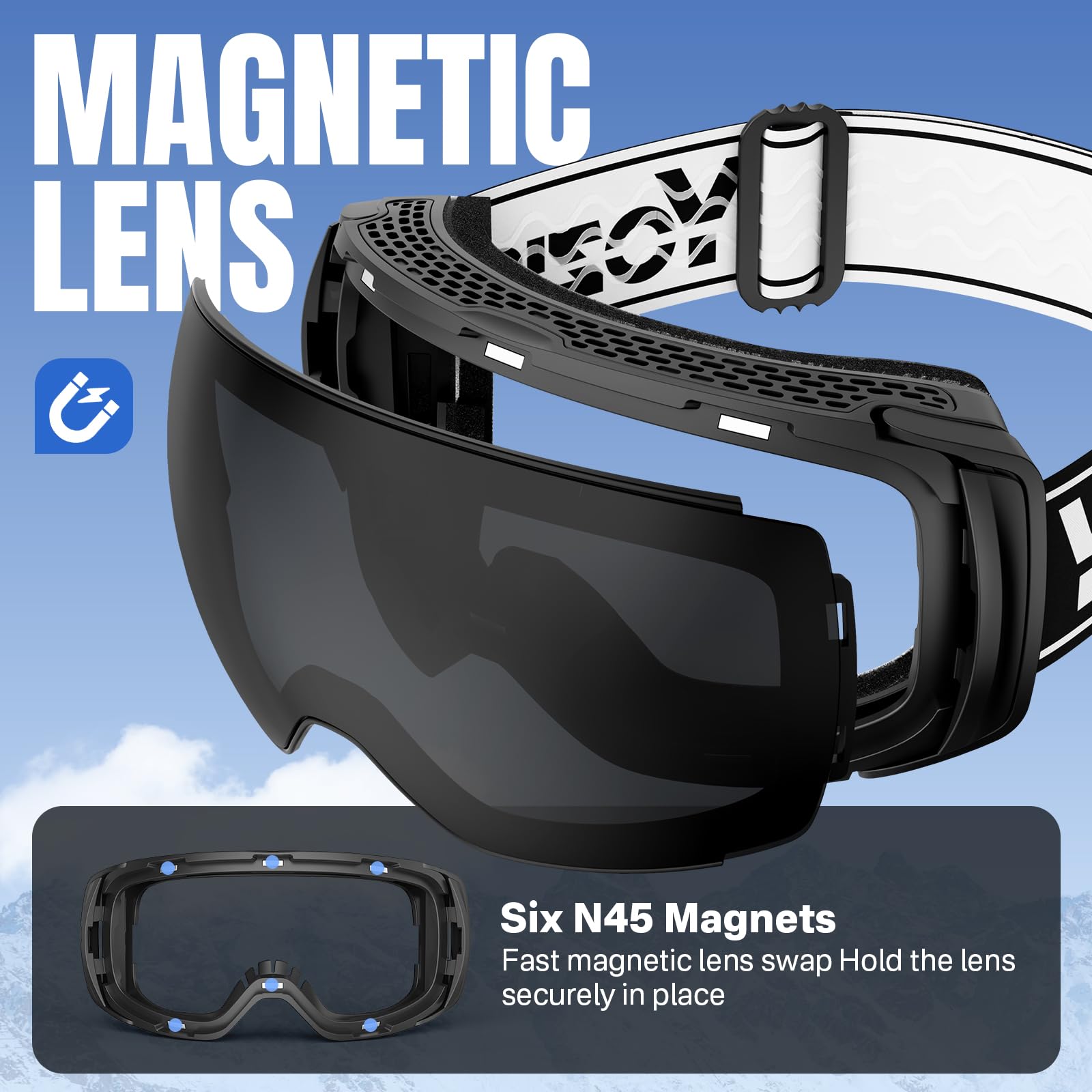 YOZISS Maschera da Sci uomo donna,OTG Maschera da Snowboard, Protezione UV400 Occhiali da Sci Snowboard, Occhiali da Motocross per ciclismo Equitazione Arrampicata Sci