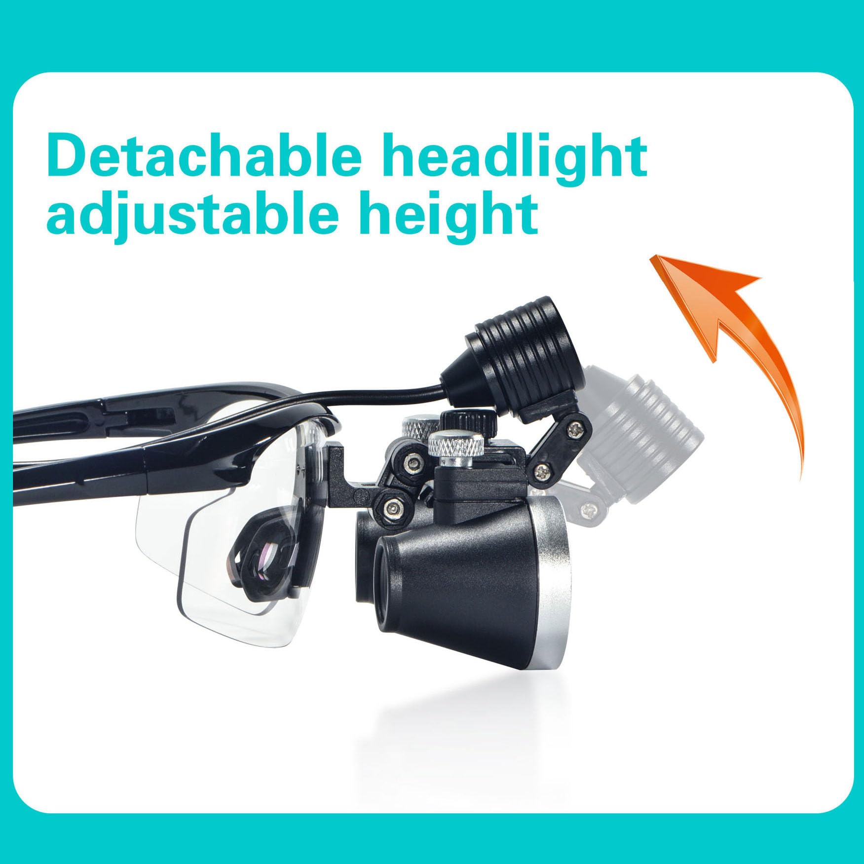 LED-Binokular-Zahnlupen, Am Kopf Montiertes Orale Gerät Mit Abnehmbarem Scheinwerfer, Höhenverstellbar, 51–68 Mm. Passen Sie Den Augenabstand Und Den Arbeitsabstand 320–420 Mm Für Den Zahnarzt An