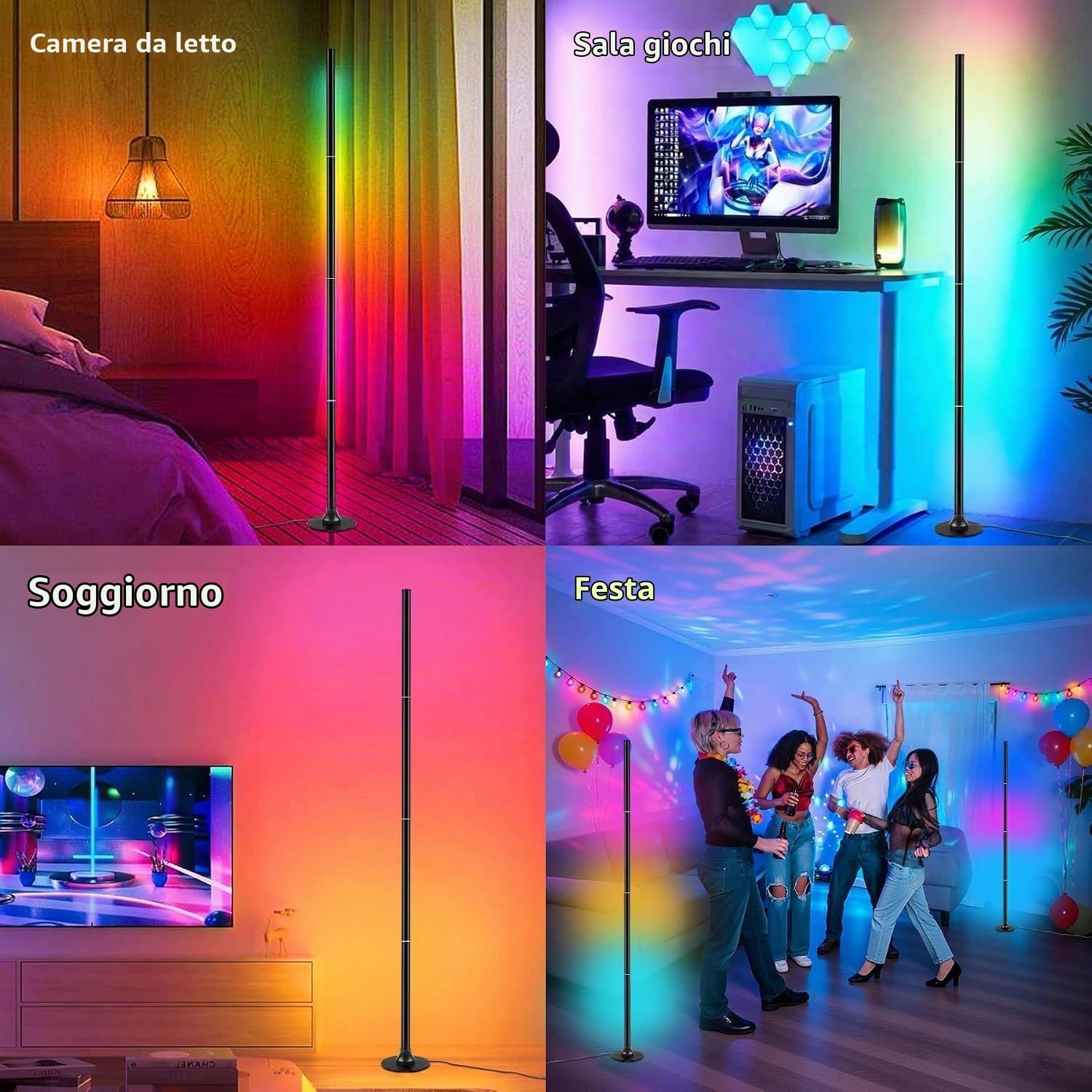 Lampada da Terra LED RGB, 2 Pezzi, 120 cm, 16 Milioni di Colori, Controllo tramite App e Telecomando, Sincronizzazione Musicale, per Soggiorno e Camera da Letto