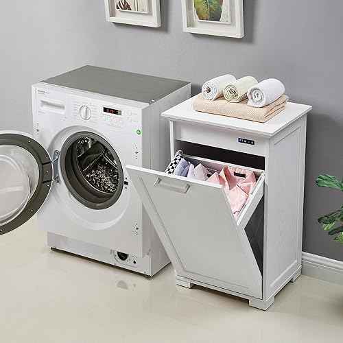 Miniatura 4 de Armario de basura inclinable de madera, puerta individual, 10 galones, acabado blanco