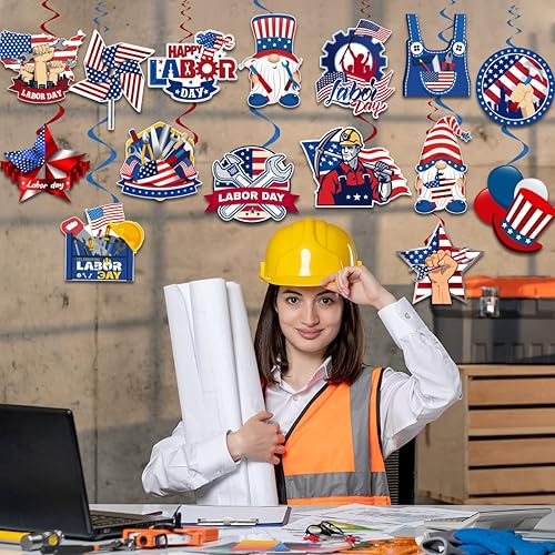 Miniatura 3 de Decoración del Día del Trabajo, decoración de remolinos colgantes para el día del trabajo, suministros patrióticos de Estados Unidos para colgar en
