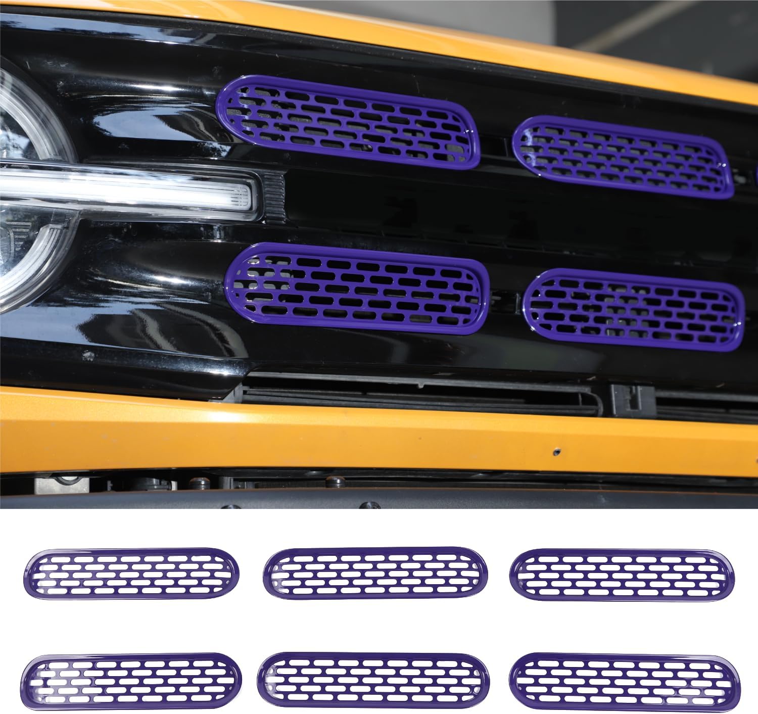 Voodonala for Ford Bronco 2021-2024 Front Grille Inserts Grills Mesh Decoration Cover Trim Cover Compatible With Ford Bronco 2&4Doors 2021-2024 (ABS,6Pcs/set,Purple)