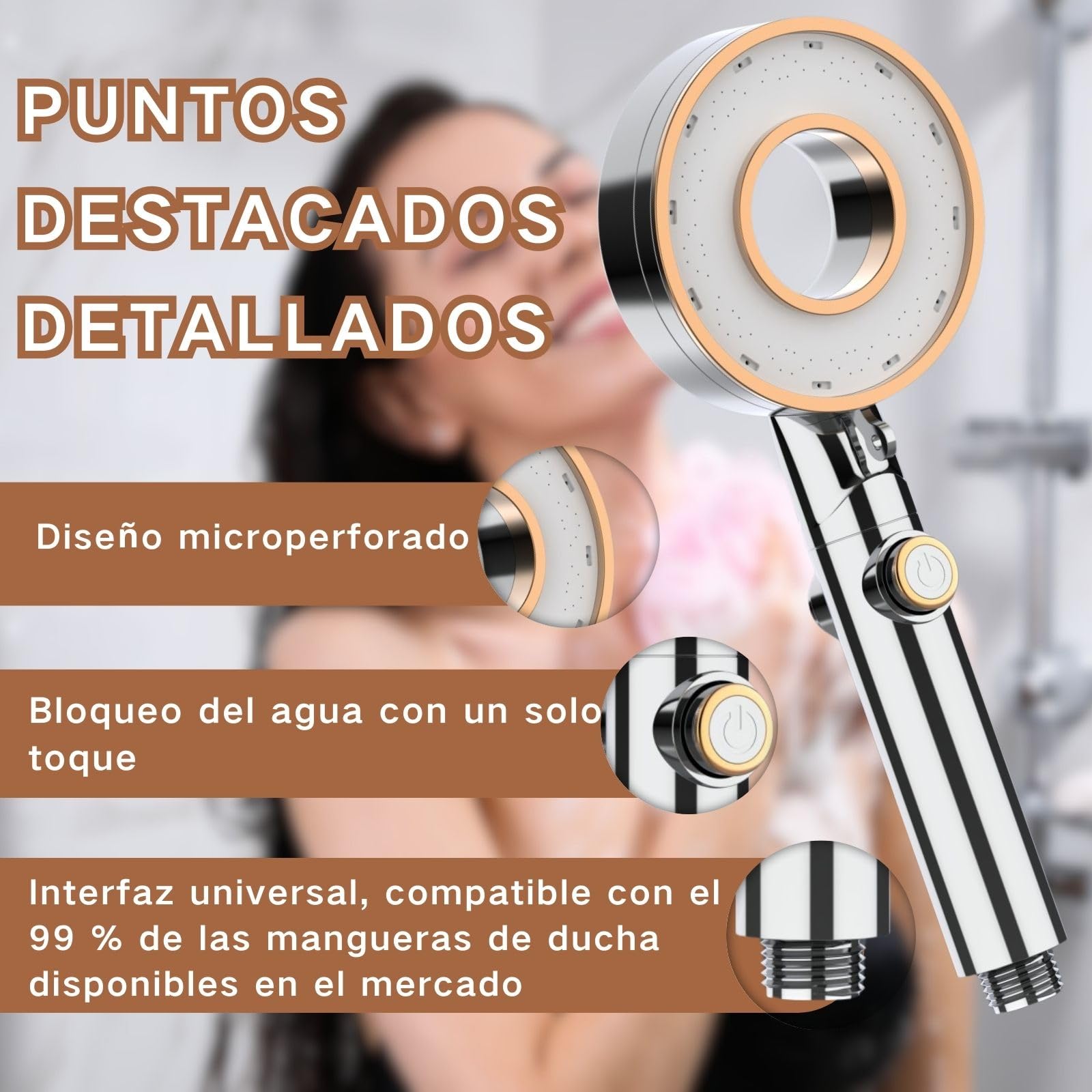 Soffione per Doccia, Soffione per Doccia con Filtro Regolabile a Tre Posizioni, Testina Doccia ad Alta Pressione, Doccia a Pioggia con Risparmio Idrico, Pulsante di Arresto Istantaneo, Argentato