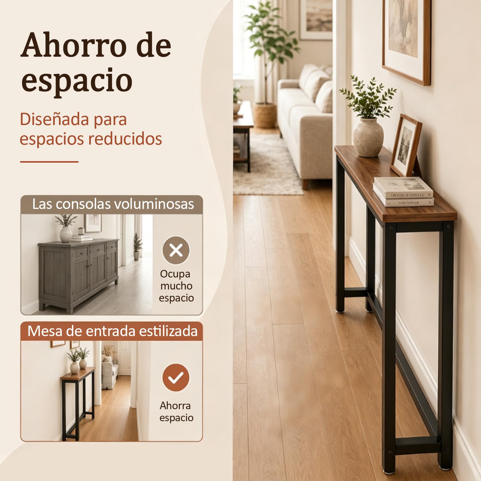 Consola Recibidor Estrecha, Mesa Auxiliar de Sofá, Ahorra Espacio