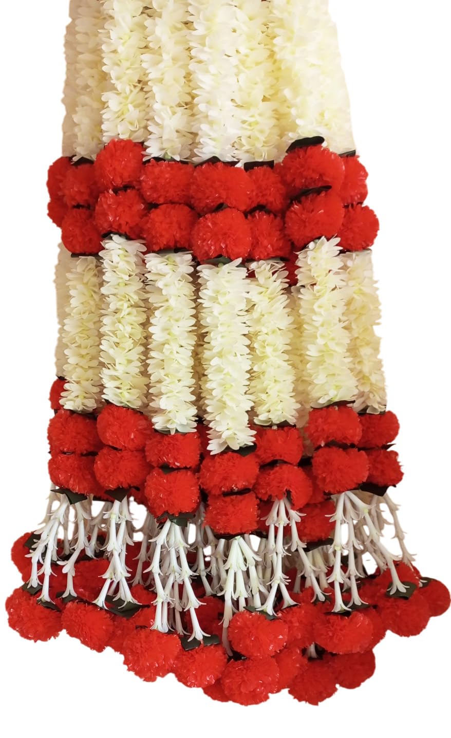 AURA MART Artificial Marigold Flower Garlands|Toran for Door Side Entrance Hanging Latkan 2 Pieces (30 inch,Red&White)