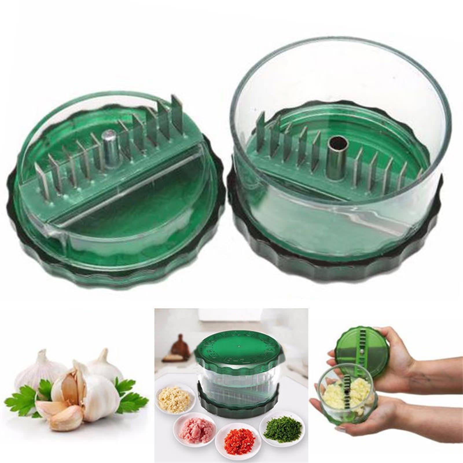 Knoblauchzerkleinerer, Knoblauchpresse, Zerkleinerer, Ingwer-Fleischwolf, Knoblauchreibe, Mini, tragbar, ABS-Edelstahl, Knoblauchpresse, Zerkleinerer, Slicer, Handpresser, Grin
