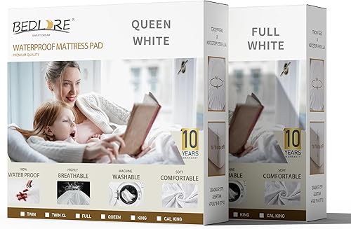 Paquete de 2 protectores de colchón impermeables, protectores de colchón de tamaño matrimonial y Queen con bolsillo profundo ajustable de hasta 6 a