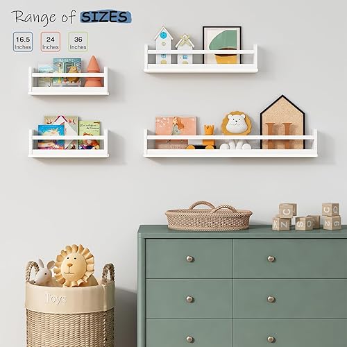 Miniatura 6 de Estantería de pared blanca mejorada para habitación de los niños, estantes flotantes de 36 pulgadas de largo para cuarto de bebé, estantes colgantes