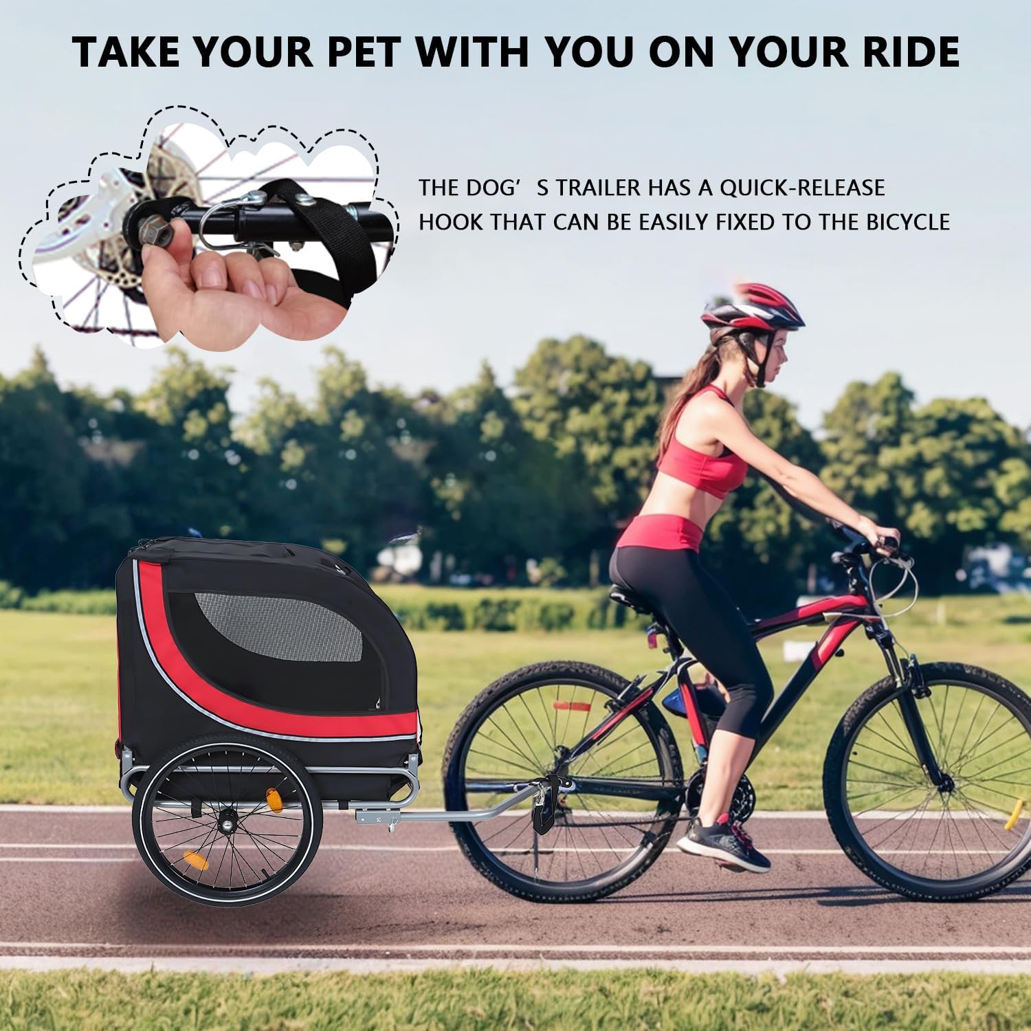 Large Dog Trailer for Bike, Folding Bike Trailer for Dogs with 18.9" Wheels, 120LB Capacity All-Terrain Pet Carrier, Universal Bicycle Coupler