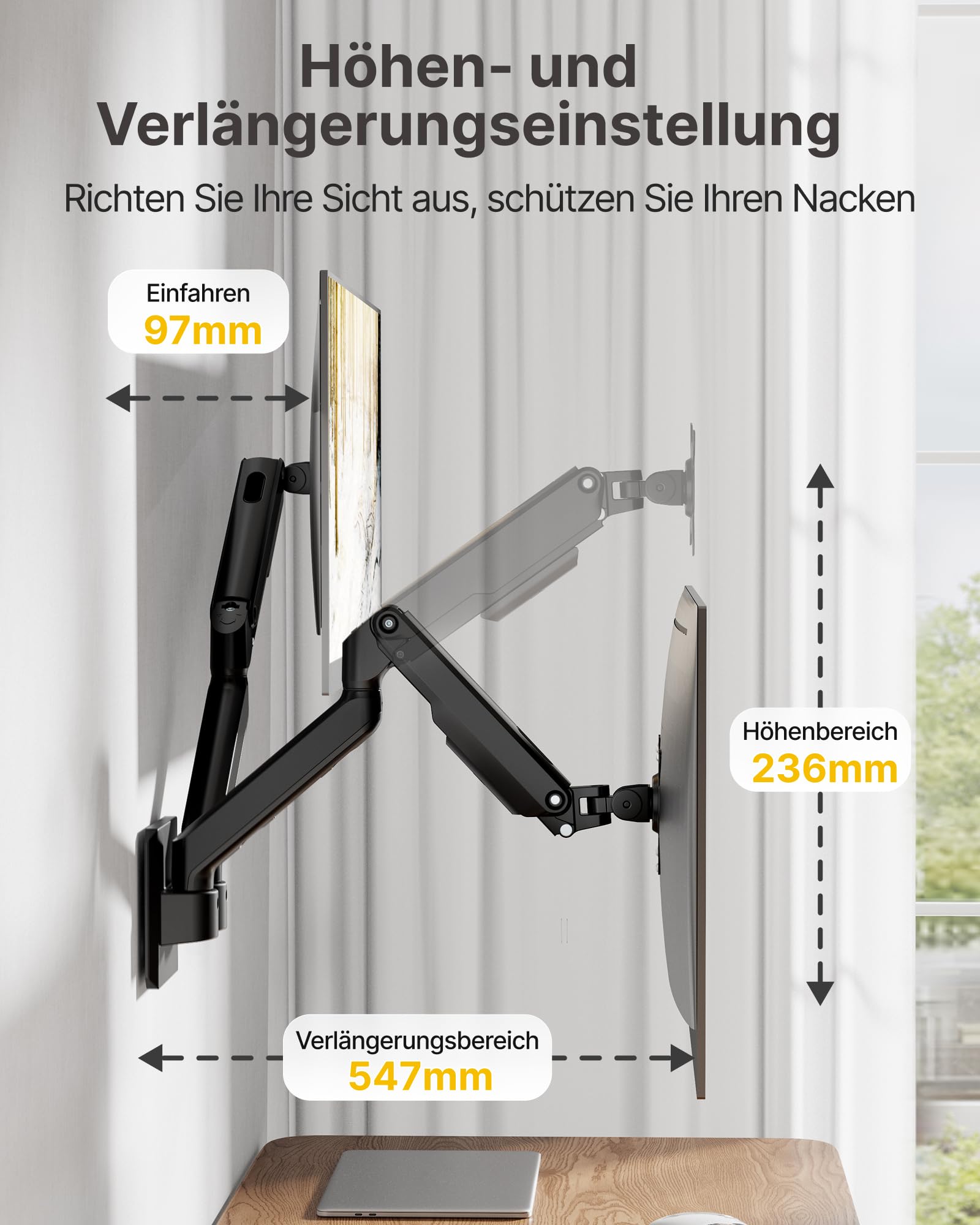 monTEK Doppel Monitor Wandhalterung für 2 Monitore 17-32 Zoll | VESA 75x75/100x100, bis 9 kg pro Arm,Höhenverstellbarer Dual Monitorarm Wand, Schwenkbare Bildschirmhalterung，Schwarz