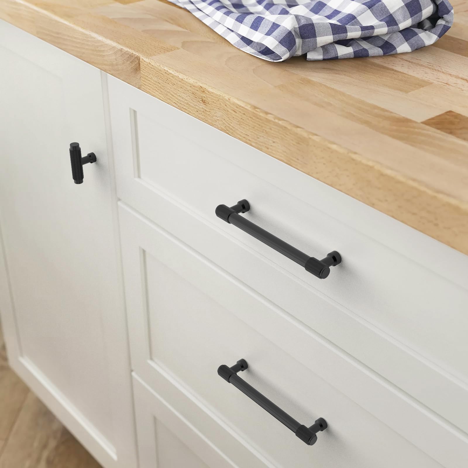 FURNIWARE 10 piezas Tiradores Armario Tiradores Para Cocina, perillas para cajones, Negro Mate de Gabinete Manijas de Morden de Muebles, para Cocinas, Oficina, Cajones