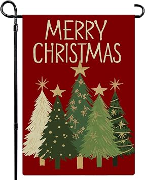 Merry Christmas Garden Flag 12x18 Inch Double Sided, Christmas Trees Winter Holiday Yard Flag Outdoor Decoration