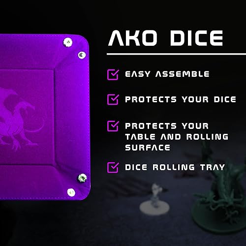 Miniatura 5 de Bandeja de dados  Bandeja de terciopelo morado para dados de AKO Dice  para juegos de rol, DND y otros juegos de dados.